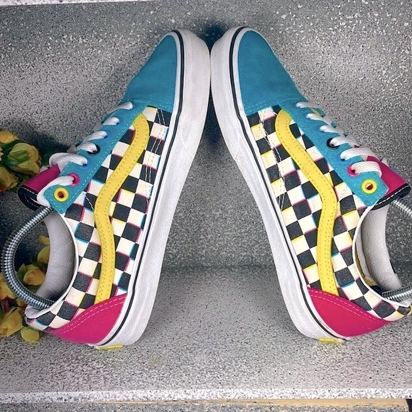 VANS Old Skool Multicolored Checkered Sneakers Shoes - Picture 5 of 9